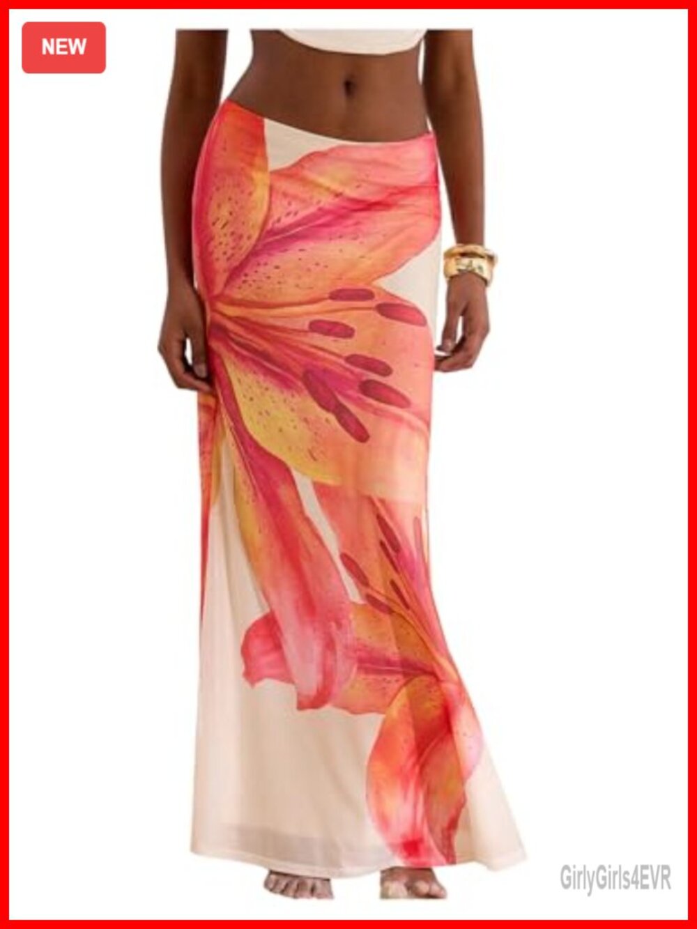 Women's Floral Mesh Bodycon Maxi Skirt Low Waist Fishtail Summer Vacation